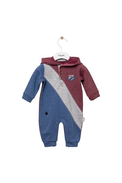 Babydola Baby Boy Hooded Snap Closure Thick Jumpsuit Claret Red 12643