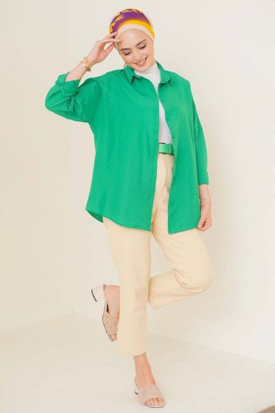 MODAVERA 103901 Oversize Basic Hijab Shirt - Green
