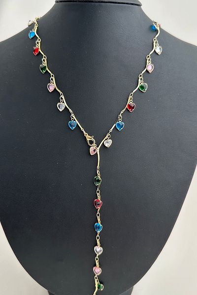 Modex Colorful Heart Detail Stone Low-Cut Y Necklace (56cm)