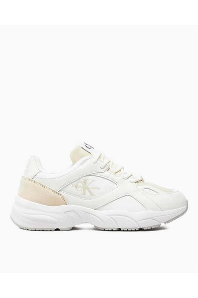Calvin Klein Women's Comfortable Brand Logo Lace-Up Beige Sneaker Yw0Yw01528-0F8