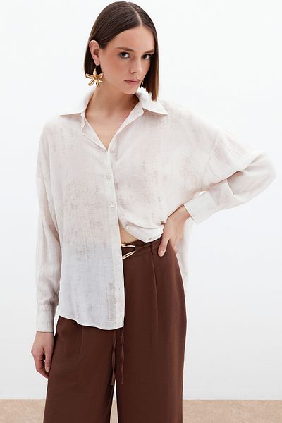 Sateen Cămașă lejeră subțire cu model - Piatră