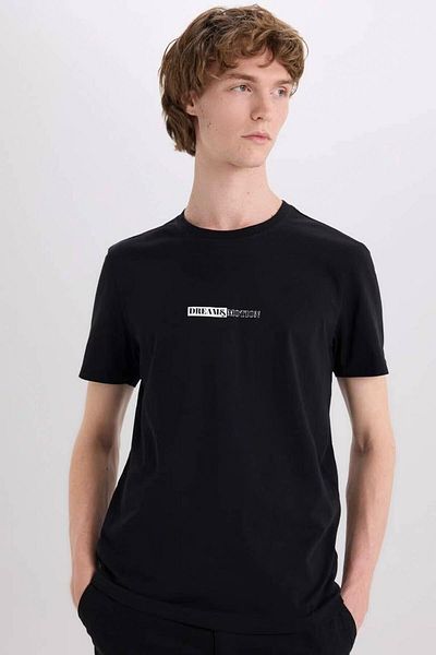 DeFacto Ανδρικό μπλουζάκι με στάμπα Crew Neck E3776ax/bk81
