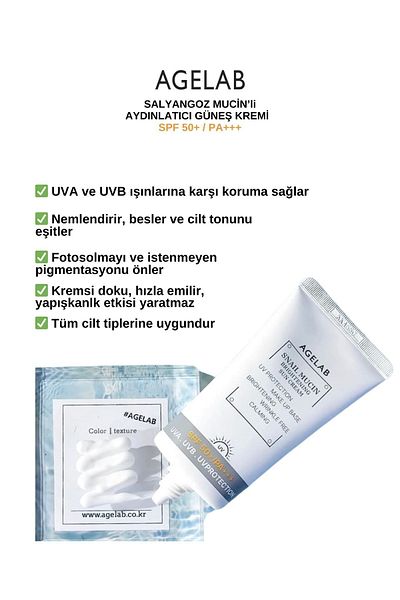 AGELAB Full Protection for Sensitive and Blemished Skin Pure Snail Sun and Care Cream Spf 50 / Pa 70ml