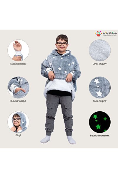 OEM Hooded sweatshirt with sleeves, fluorescent, for boys, with pocket, Flannel & Fleece, 75 cm