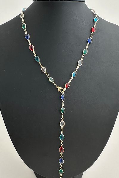 Modex Colorful Oval Stone Low-Cut Y Necklace (56cm)