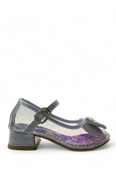 Tuğba Ortopedi 24012 Girl's Silver Transparent Heeled Evening Dress Shoes