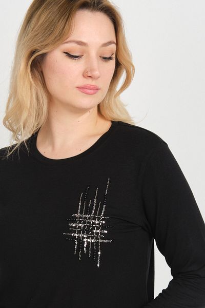 Sistas Women's Stone and Bead Decorated Long Sleeve Blouse 24589 Black