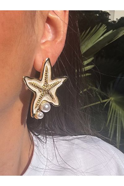 bijuxbymrv Pearl, Mother of Pearl Star Earrings