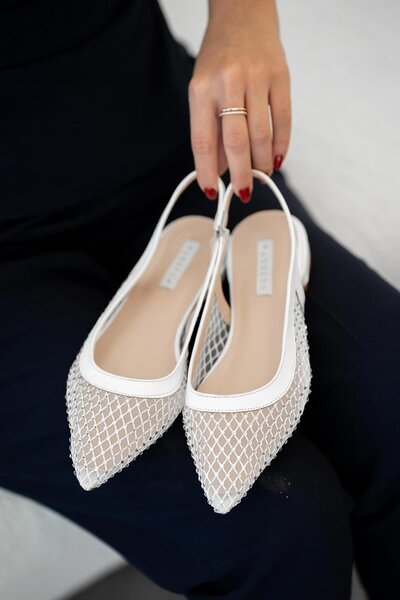Parponi Мол з відкритою п'ятою Тканинна балетка Біла