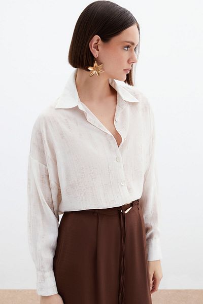 Sateen Cămașă lejeră subțire cu model - Piatră