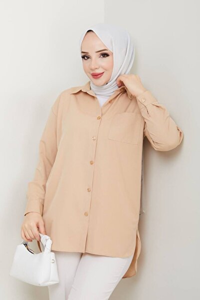 AVK MODA Γυναικείο πουκάμισο ABS Boyfriend Hijab Beige