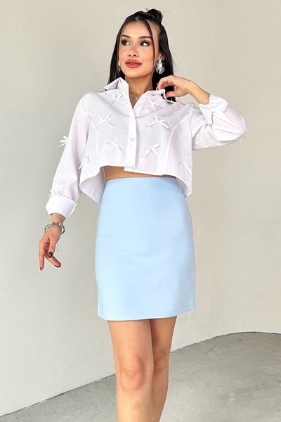 Cappmoda ETK-02337 Fusta mini de bază căptușită cu fermoar lateral albastru