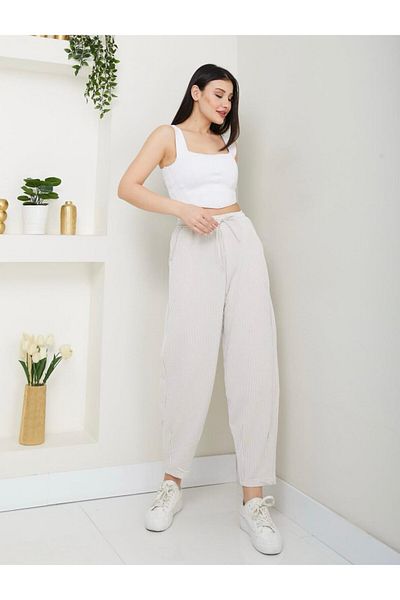 soBasic Muslin Fabric Soft Textured Striped Jogger Shalwar Track Pants