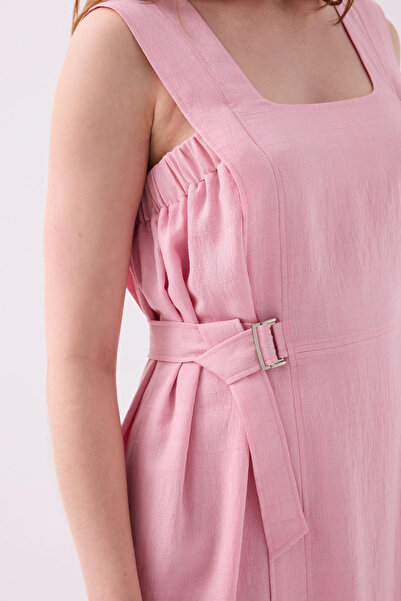 Jus De Pommes PEMBE KARE YAKA KALIN ASKILI UZUN ELBİSE