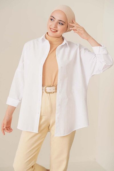 MODAVERA 103901 Oversize Basic Hijab Shirt - White
