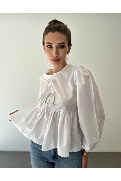 ossons Cămașă cu fundă din țesătură popelin de bumbac