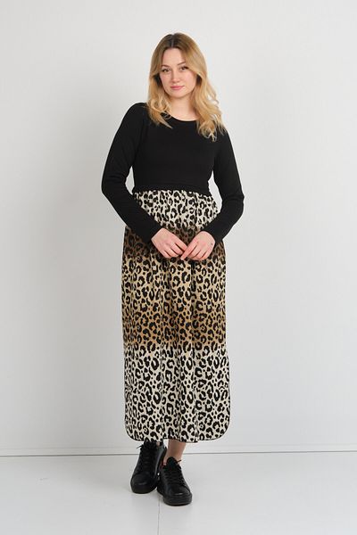 Sistas Rochie de damă cu imprimeu leopard, cu gât turnut, cu fante laterale 24922 maro-bej