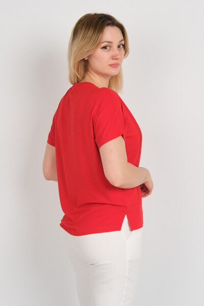 Sistas Women's Patterned and Mesh Detailed Short Front Long Back Blouse 24291 Red