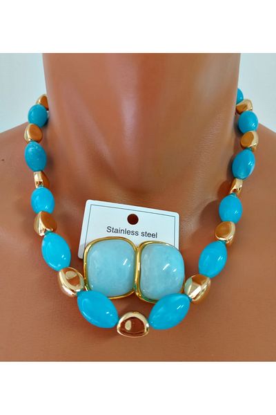 mos&more Blue Beaded Stylish Women's Necklace Earring Set