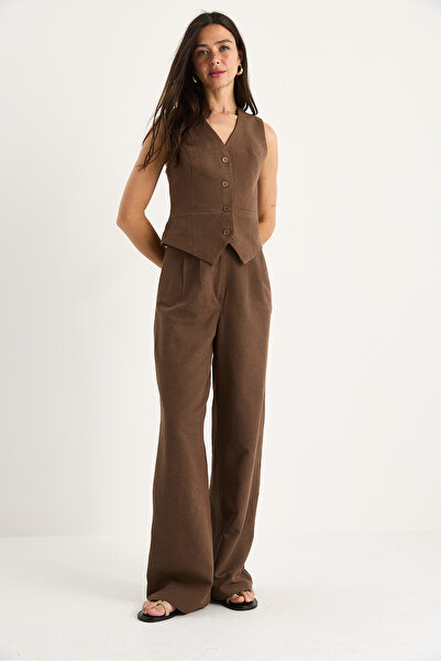 Bianco Lucci Women Linen Vest High Waist Pants Suit Bottom-Top 9257 60281047