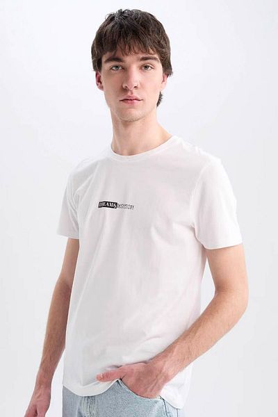 DeFacto Slim Fit Printed White Men's T-Shirt E3776Ax/Wt34