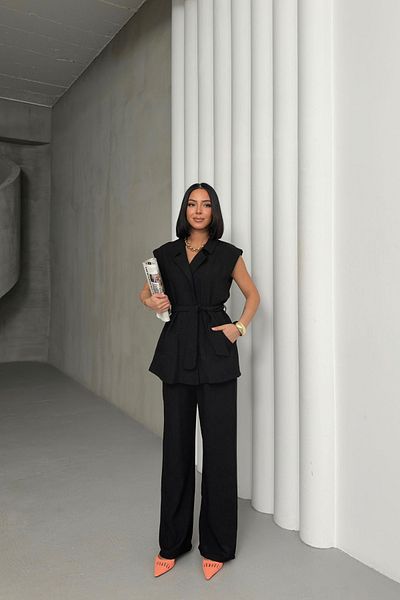 Aventien Tie Waist Linen Vest Trousers Set