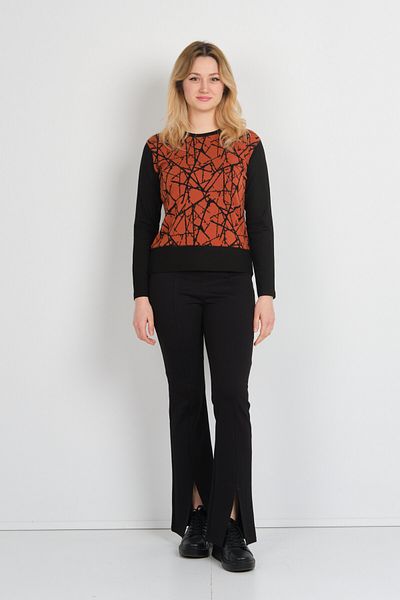 Sistas Women's Patterned Long Sleeve Blouse with Side Slits 24615 Tile
