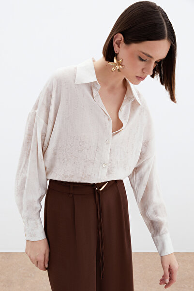 Sateen Desenli İnce Salaş Gömlek - Taş