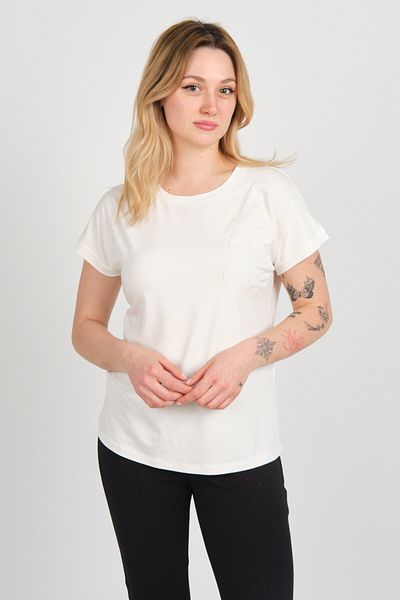 Sistas Women's Embroidery Detailed Low Sleeve Crew Neck Blouse 24275 Ecru