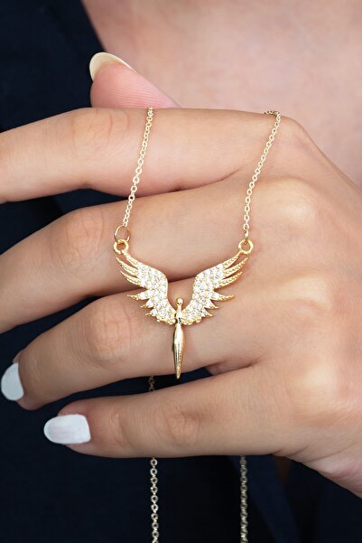 Takı Dükkanı Gold Renk Kaplama Taşlı Sarı Mikail Meleği Kadın Kolye bbk19s