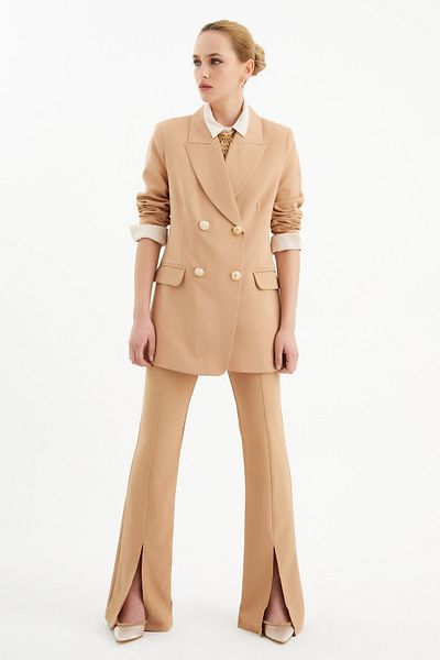 Sateen Pantaloni spanioli cu detaliu cu fante - Camel