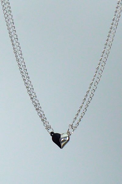 Takı Dükkanı Magnetic Double Heart Men's Lover Necklace Black and White Bbk28