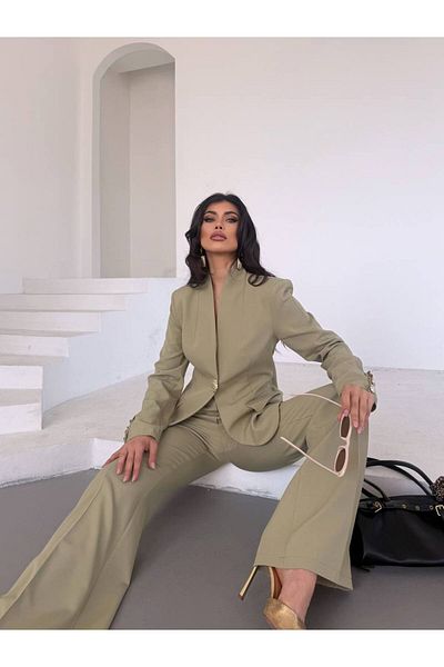 STMT BUTİK Women's Gold Button Detailed Blazer Jacket and Pants Suit – New Season