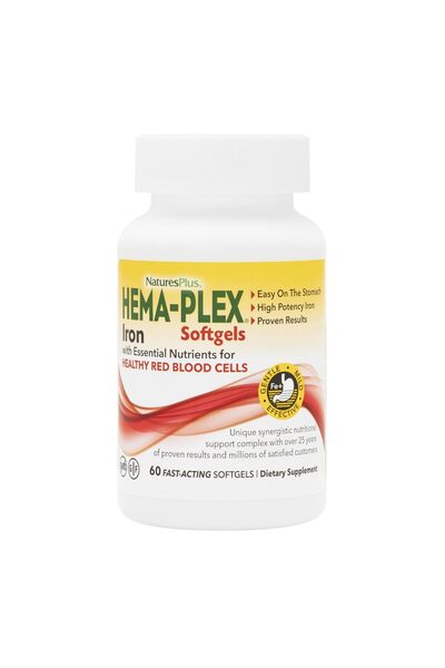 NaturesPlus Hema-Plex + Iron +Niacin+Copper+Selenium+Benfotiamine 60 Fast-Act...