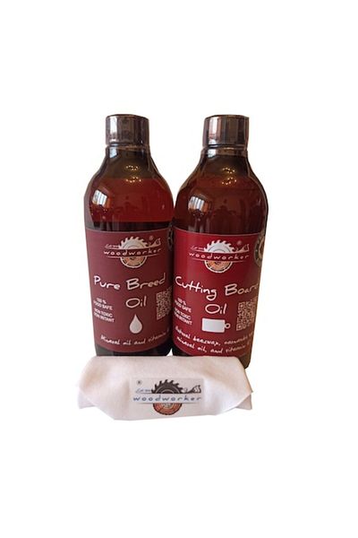 woodworker Pachet dublu de întreținere pentru lemn masiv - ulei Pure Breed, ulei pentru tocător, lavetă de bumbac, 500ml/500ml,