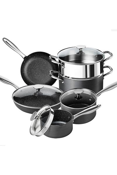 Michelangelo Arny Pot Set, Anodized Aluminum, 10 Pieces