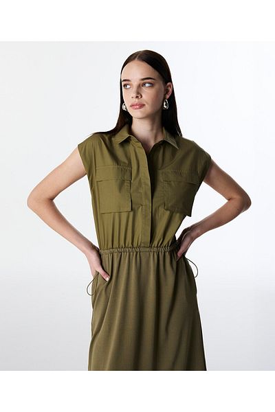 Twist Fabric Mix Midi Dress