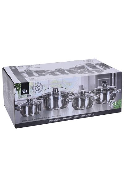 Excellent Houseware Bourges pot set, stainless steel, with lid, 8 pieces