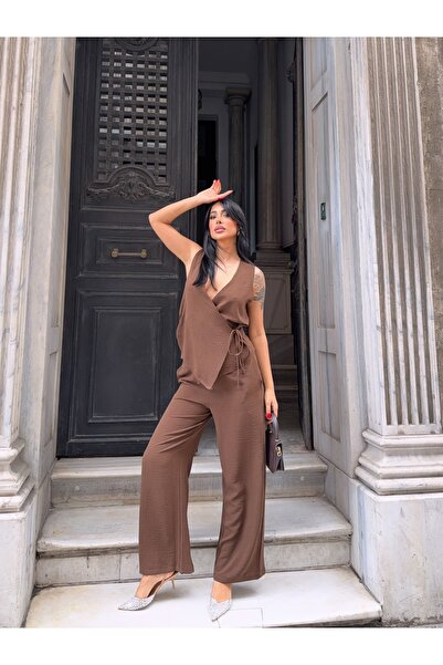 R&G RIMANERE GIOVANI Women's Double Breasted Tie-Up Sleeveless Set - Stylish Summer Set of Two