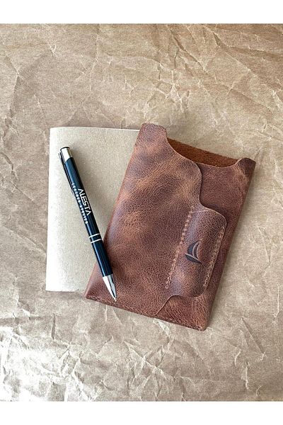 ALESTA LEATHER (We Write the Name) Notebook Case / Notebook & Pen Gift - Handmade Genuine Leather