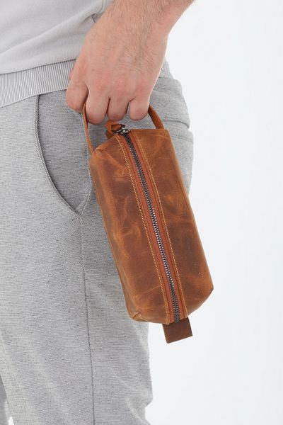 Erzeno Men's Genuine Leather Portfolio Clutch Shaving Grooming Cosmetic Bag & Daily Handbag Dopp Kit