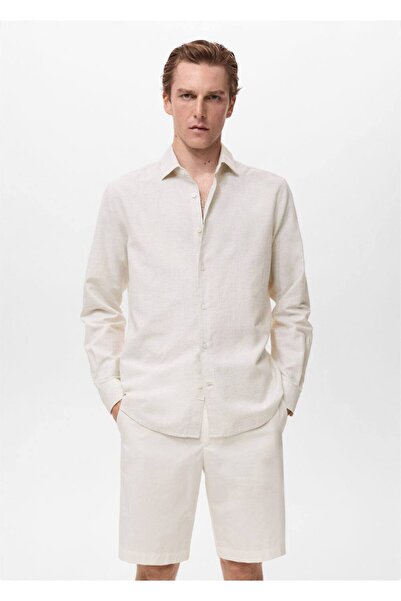 MANGO Man Pamuk-keten karışımlı gömlek