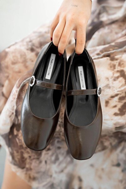 Parponi Amalia ženska Kaiš detaljna lakirana koža Baletanke smeđa