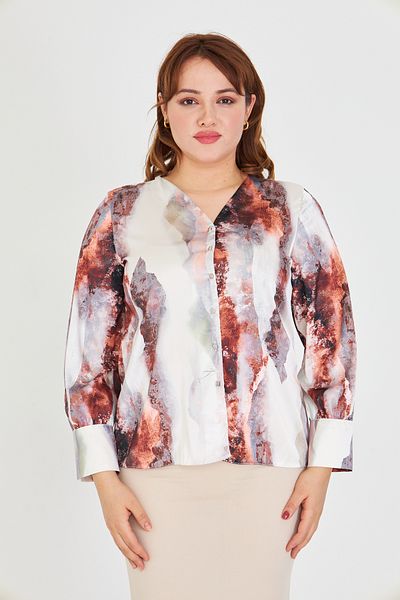 UNIQUE LADY V-Neck Long Sleeve Stylish and Modern Design Patterned Shirt