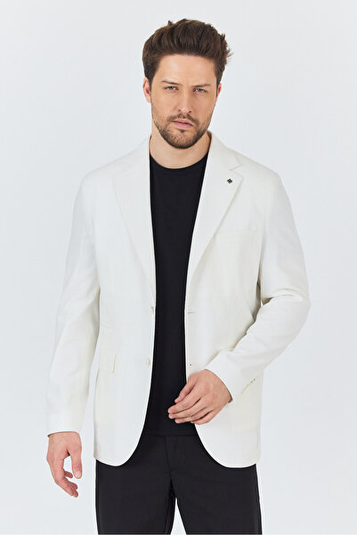 Frappoli Ανδρικό αθλητικό μπουφάν Zevos από λινό εκρού με μίξη χωρίς επένδυση