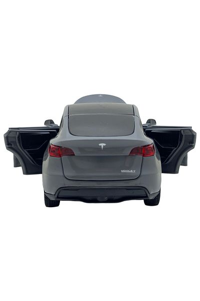 JPT Gray Tesla Model Y model car opens 4 doors, trunk and hood, lights and sounds