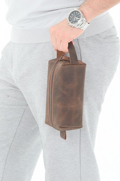 Erzeno Men's Genuine Leather Portfolio Clutch Shaving Grooming Cosmetic Bag & Daily Handbag Dopp Kit