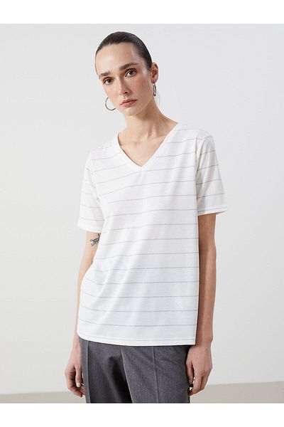 LC Waikiki V-Neck Striped Women's T-Shirt