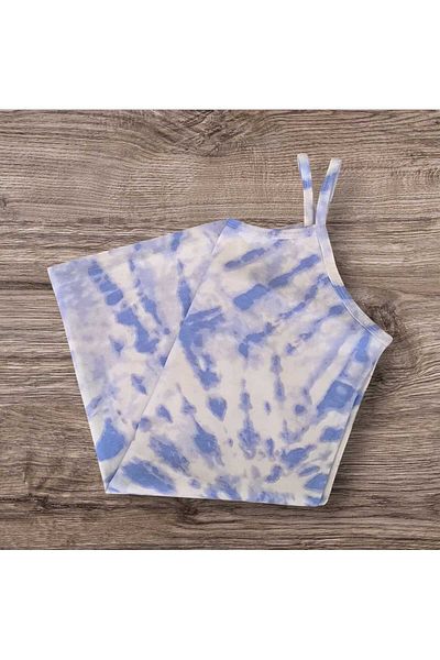 ESTA STORE Blue White Tie-Dye Rope Suspender Tank Top Cotton Is Not Flexible