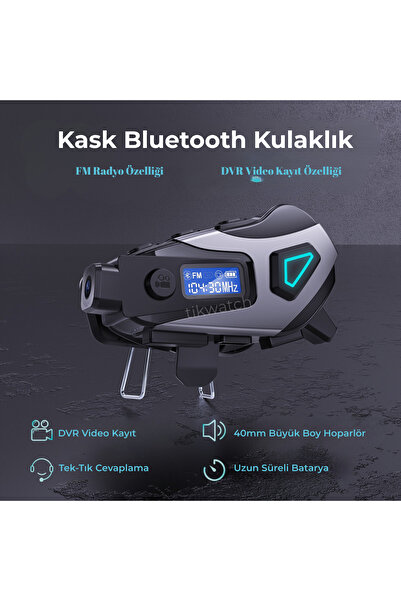 TİKWATCH Motorcu Kask Kulaklık Bluetooth Kameralı Interkom LCD Ekran FM Radyo Wifi 32 GB SD Kart